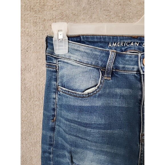 American Eagle Ripped Jegging Jeans Women 6 Short Blue Patched Super Stretch NEW - Picture 2 of 13